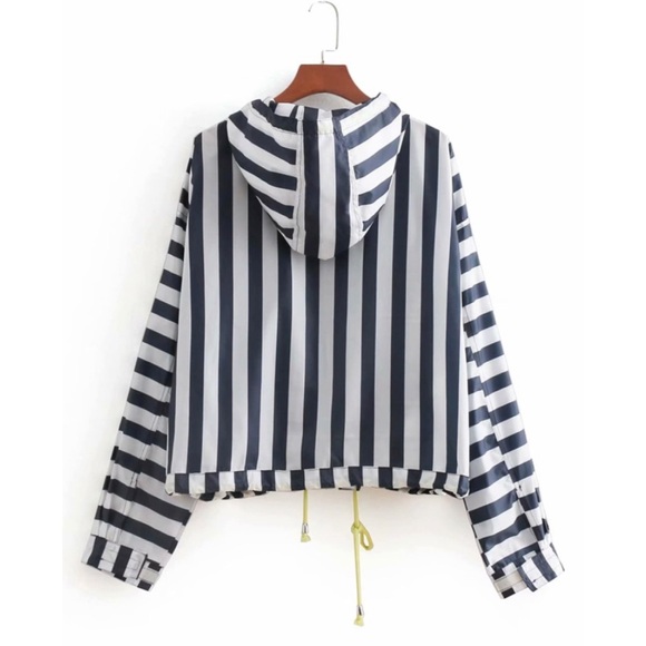 Zara Navy Blue White Striped Hooded Raincoat Jacket - Picture 3 of 10